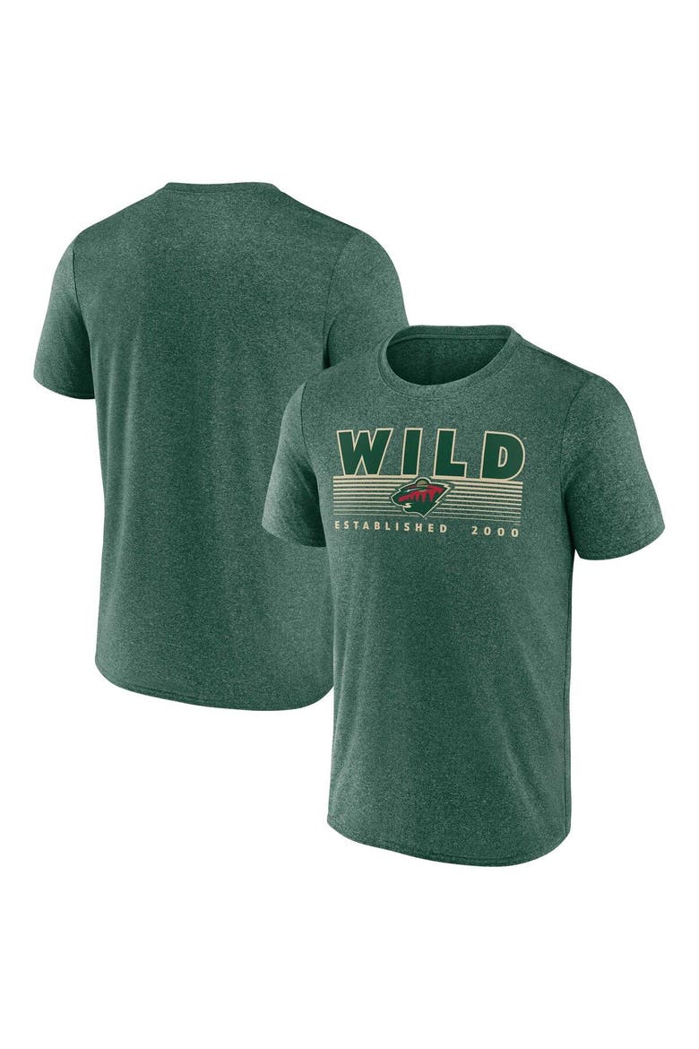 Men's Fanatics Branded Heathered Green Minnesota Wild Prodigy Performance T-Shirt, Main, color, Heather Green