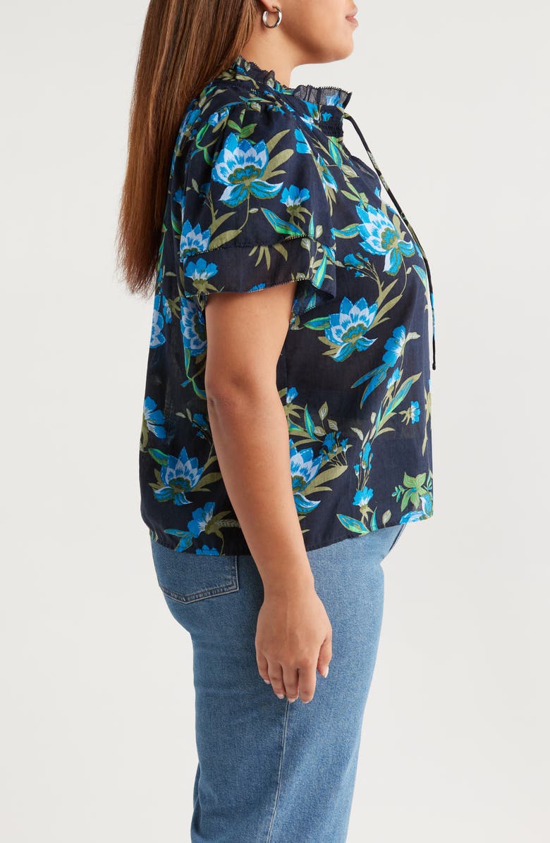 Caslon<sup>®</sup> Floral Flounce Sleeve Top, Alternate, color, Navy- Blue Willoughby Floral