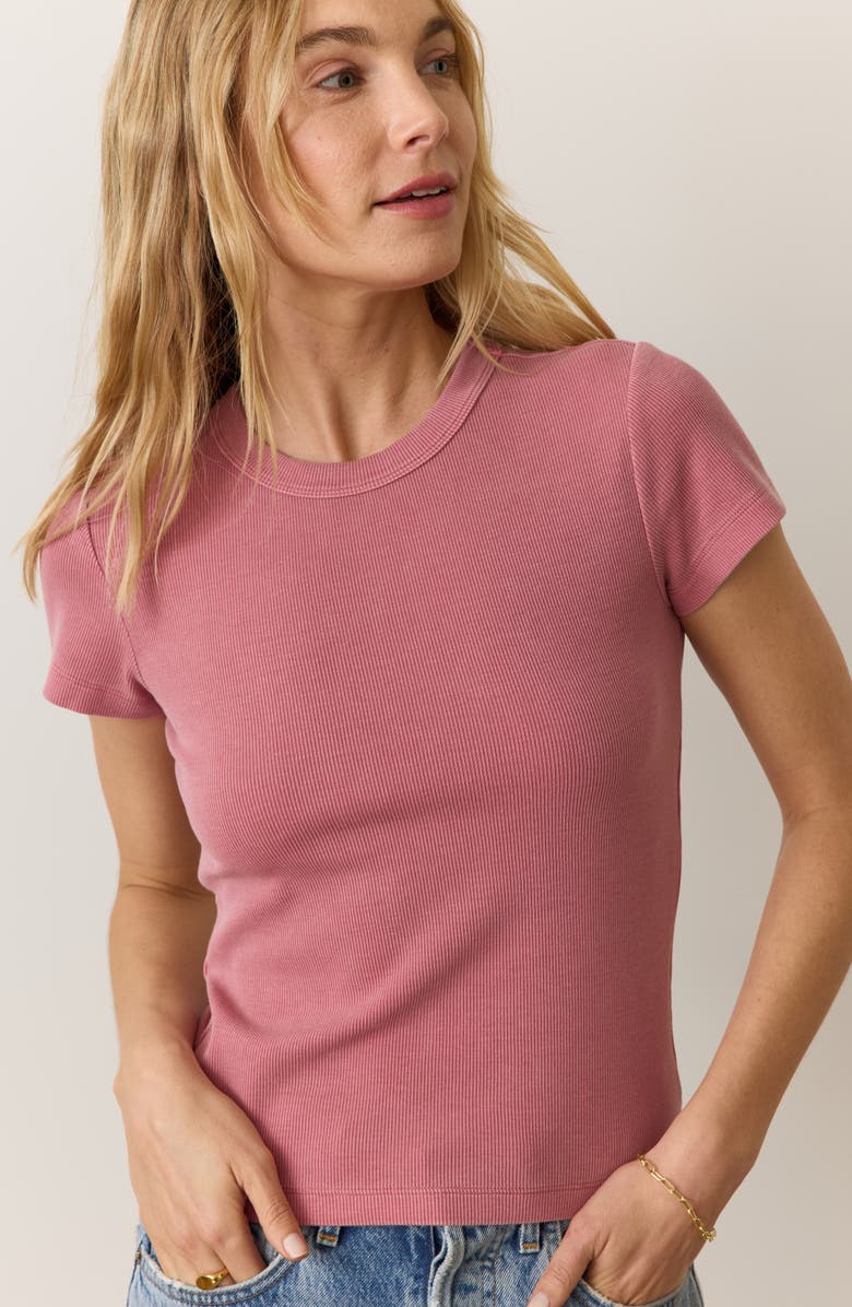 Marine Layer Lexi Sun-In Rib Crewneck T-Shirt, Alternate, color, Brick