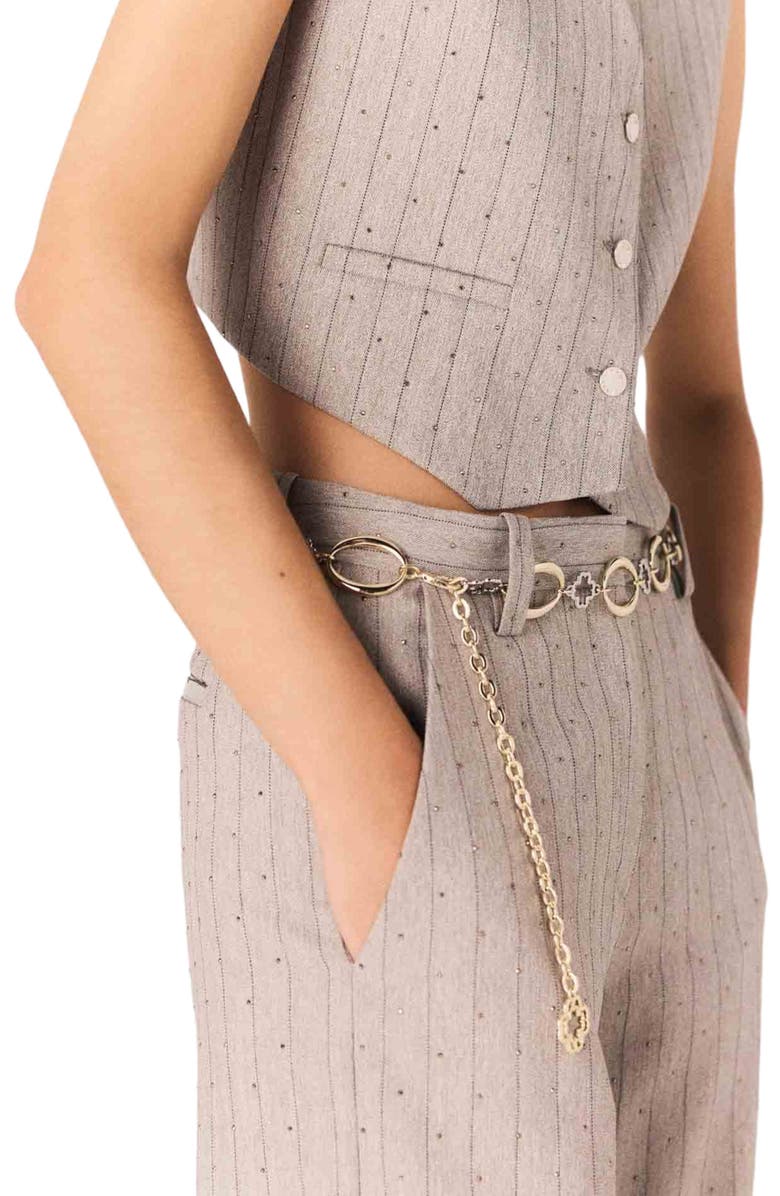 maje Striped rhinestone suit trousers, Alternate, color, Light Grey