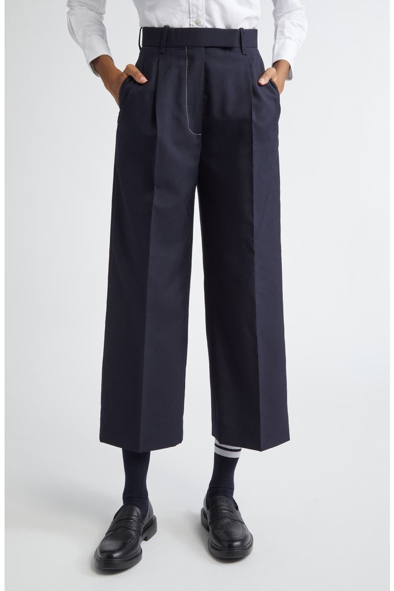 School Uniform Pleated High Waist Crop Pants, Main, color, NAVY