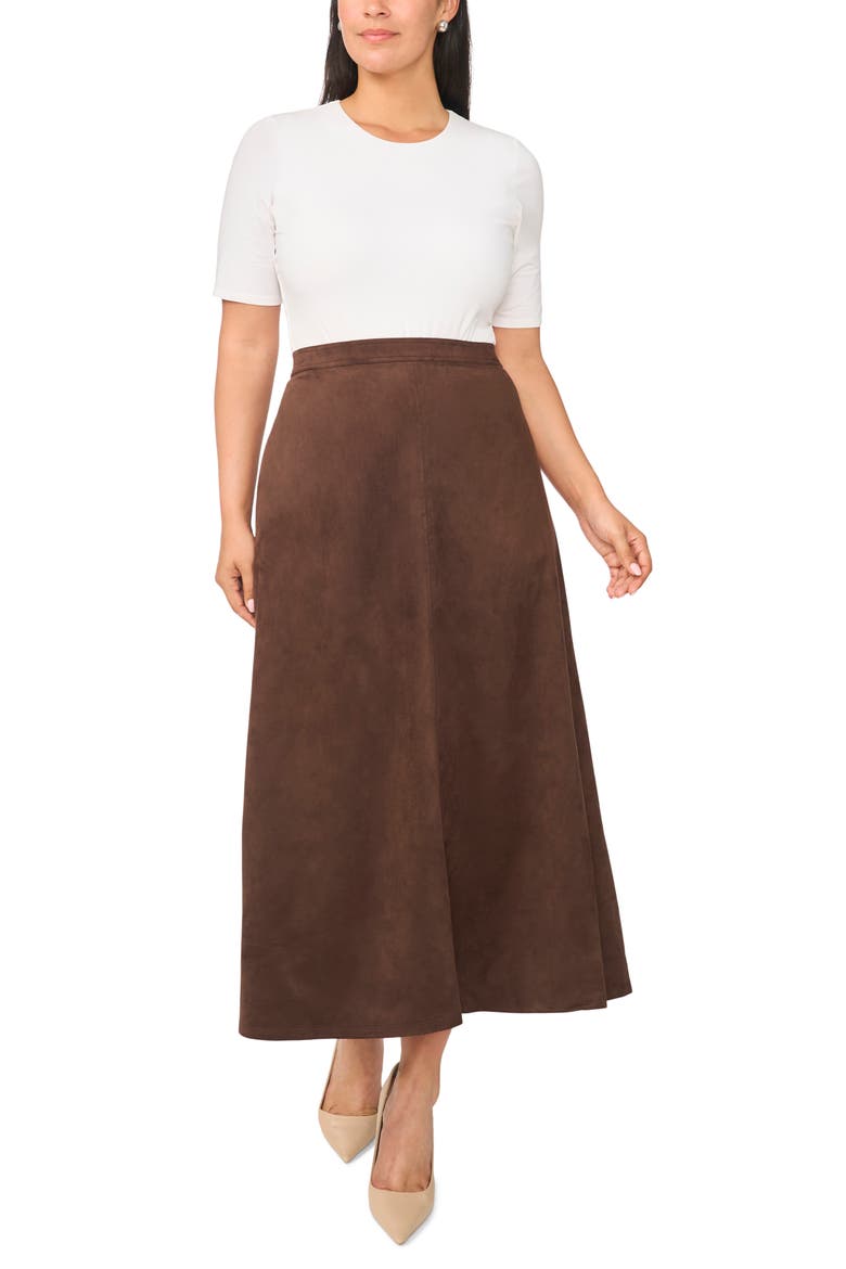 Center Seam Faux Suede Maxi Skirt, Alternate, color, RICH CHOCOLATE