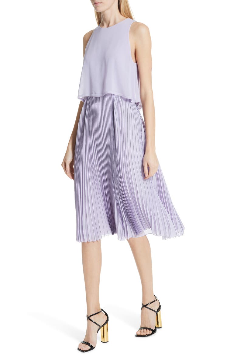 Jason Wu Pleated Popover Dress, Alternate, color, PASTEL MAUVE/ DARK NAVY