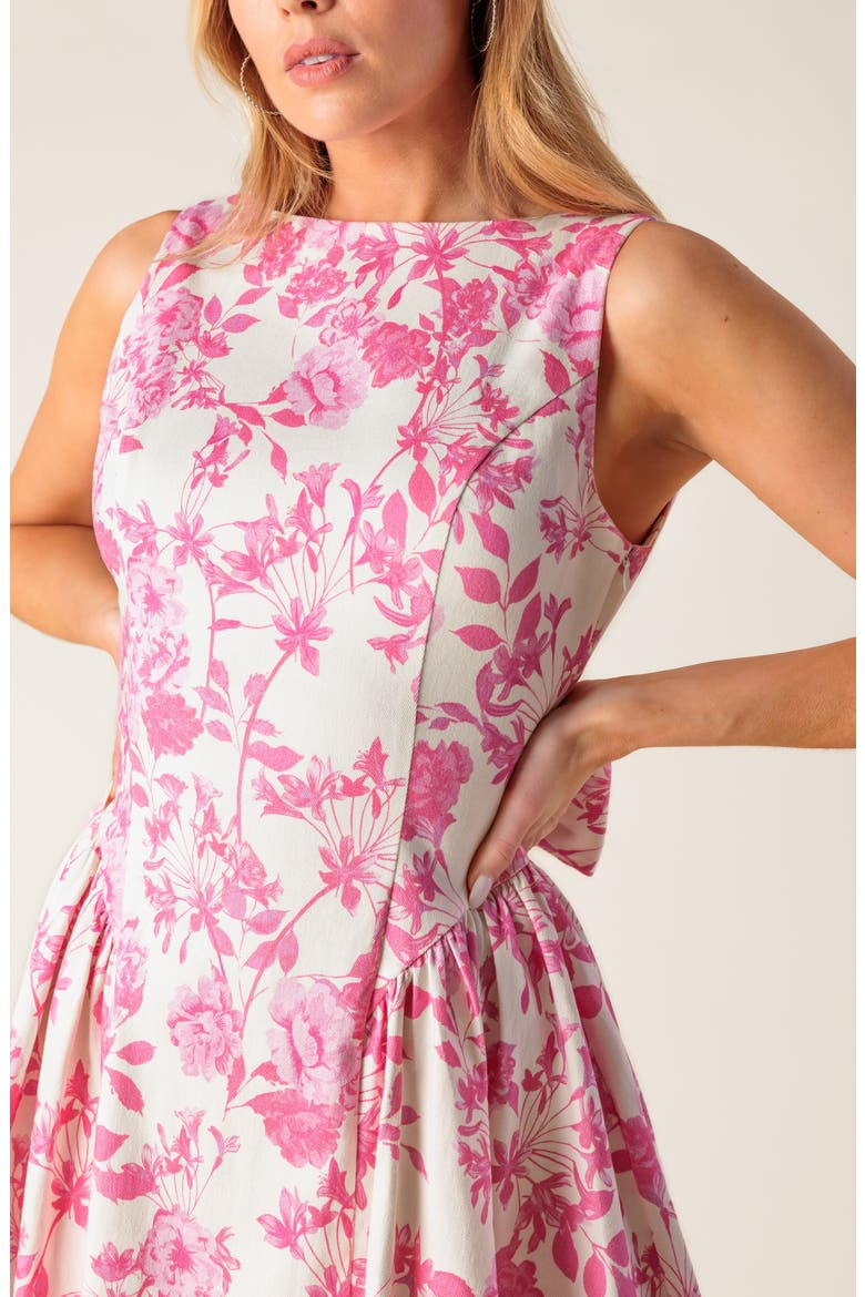 Floral Sleeveless Bow Back Cotton Blend Minidress, Alternate, color, IVORY PINK