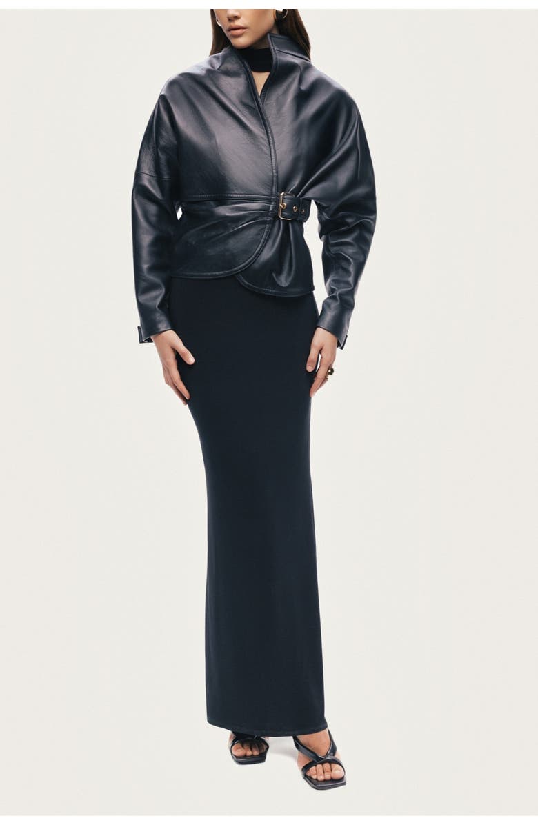 Nocturne Leather Wrap Jacket, Alternate, color, Black