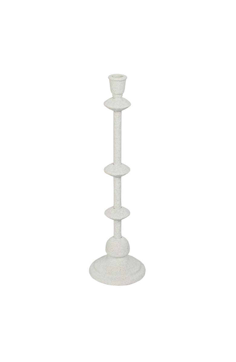 Storied Home Tall Metal Taper Candle Holder in Sand Finish, Antique White, Main, color, White