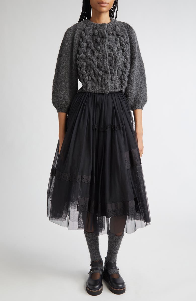 Meruert Tolegen Cross Pleat Crop Hand Knit Sweater, Alternate, color, Smoke