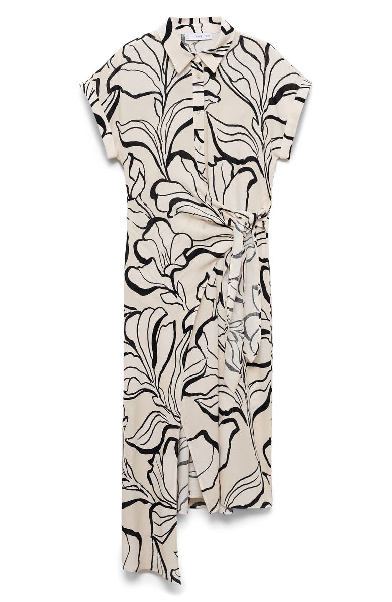 MANGO Floral Side Tie Midi Shirtdress, Alternate, color, Ecru