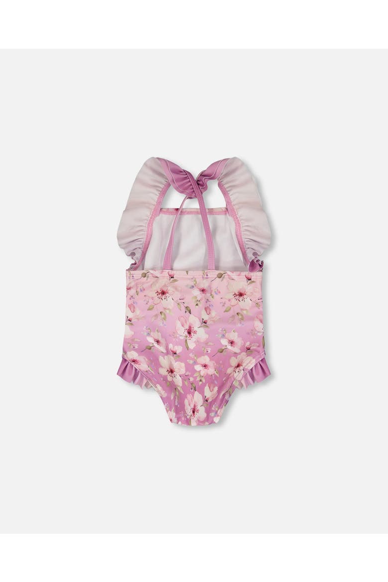 One-Piece Ruffle Flower Swimsuit, Alternate, color, Purple Flower Print