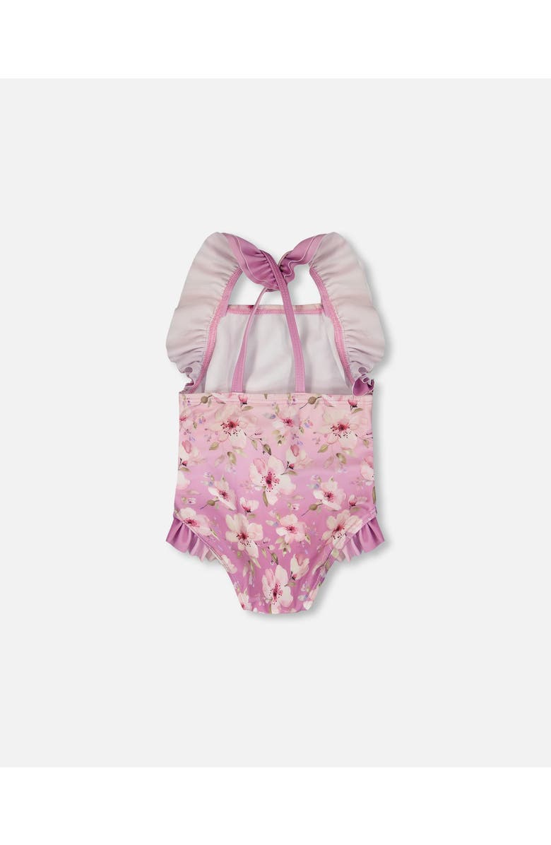 Deux par Deux One-Piece Ruffle Flower Swimsuit, Alternate, color, Purple Flower Print