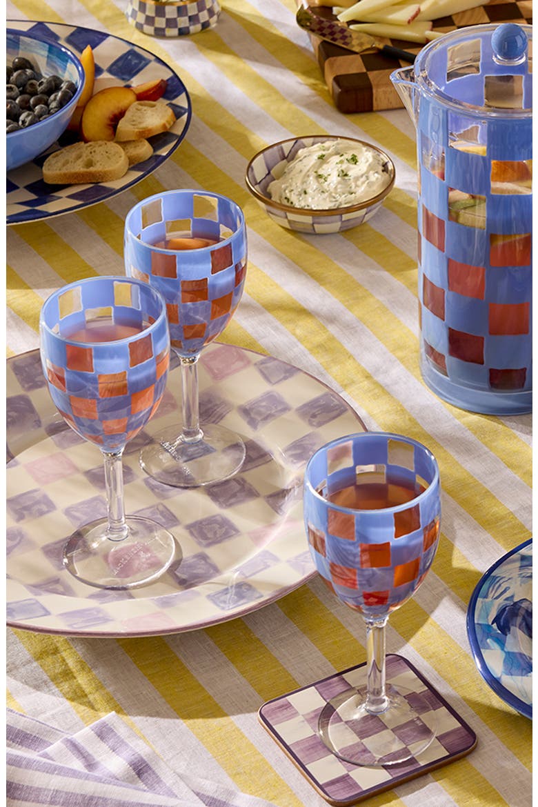 Set of 4 Blue Check Acrylic Wine Goblets, Alternate, color, BLUE
