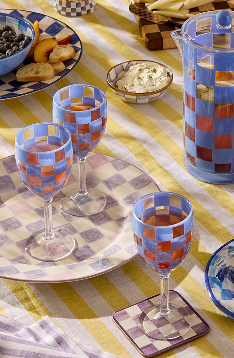MACKENZIE CHILDS Set of 4 Blue Check Acrylic Wine Goblets, Alternate, color, Blue