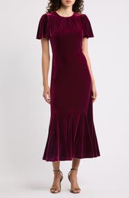 Eliza J Flutter Sleeve Velvet Midi Dress