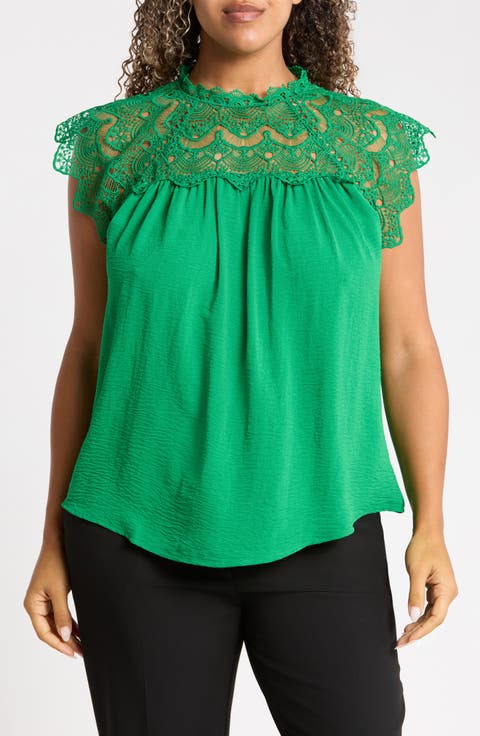 Lace Yoke Flutter Top