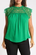 RAIN AND ROSE Lace Yoke Flutter Top