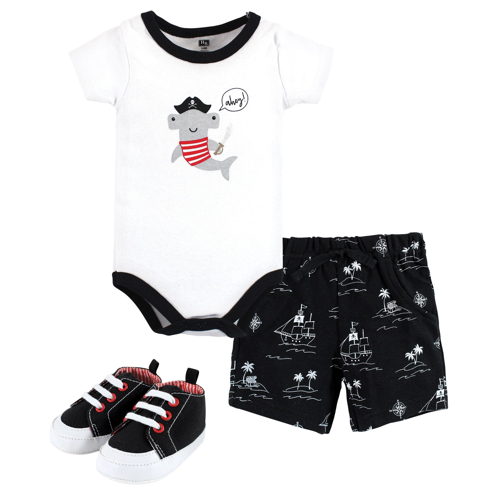 Hudson Baby Little Gent's Soft Cotton Bodysuit, Shorts & Footwear 3pk In Multi
