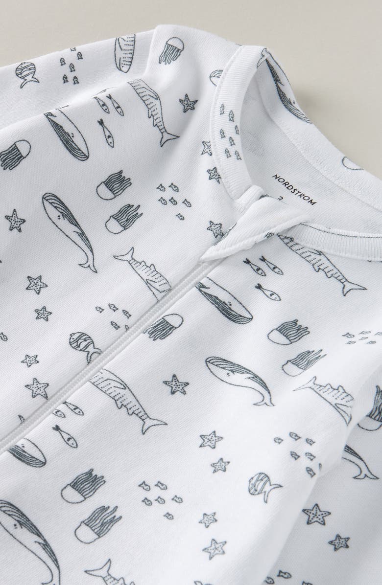 Nordstrom Print Cotton Footie Romper, Alternate, color, White- Navy Sea Friends
