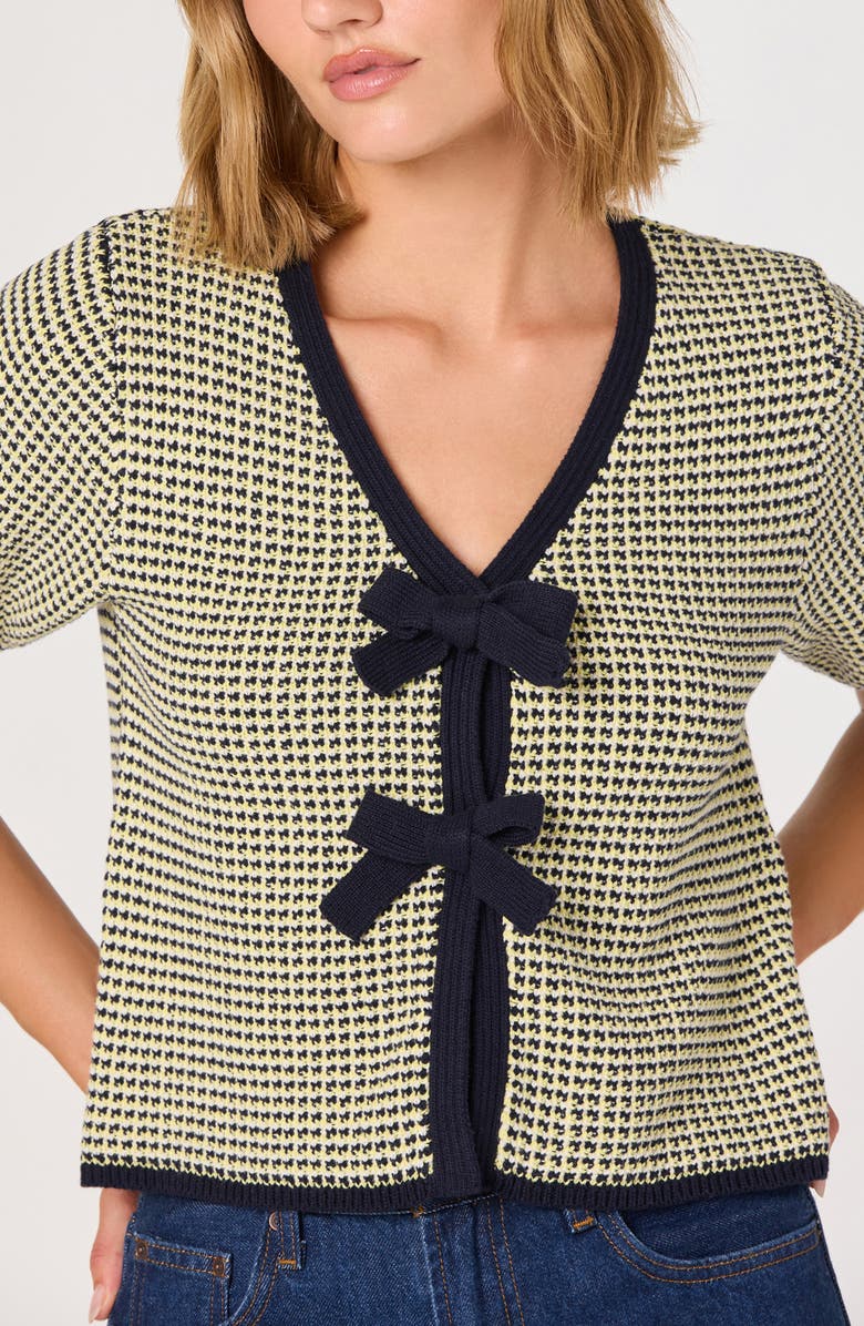 ASTR the Label Bow Short Sleeve Cardigan, Alternate, color, Navy Yellow Chevron