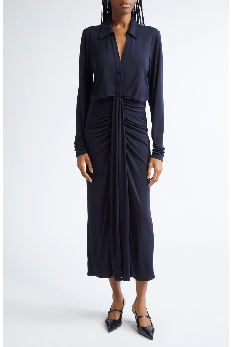 Seferina Ruched Detail Long Sleeve Shirtdress, Main, color, NAVY