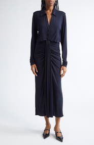 Cinq à Sept Seferina Ruched Detail Long Sleeve Shirtdress