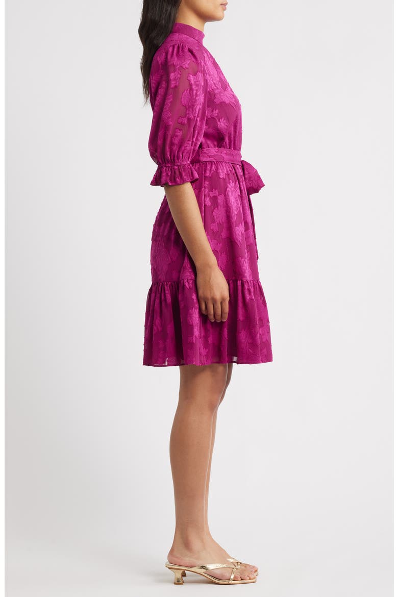 Floral Jacquard Metallic Stripe Chiffon Dress, Alternate, color, FUCHSIA