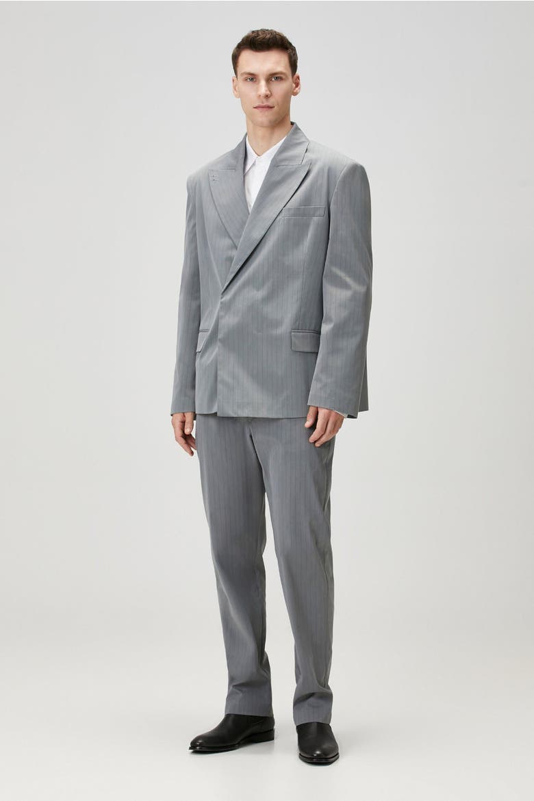 Cotton Blend Striped Woven Blazer Jacket, Alternate, color, grey