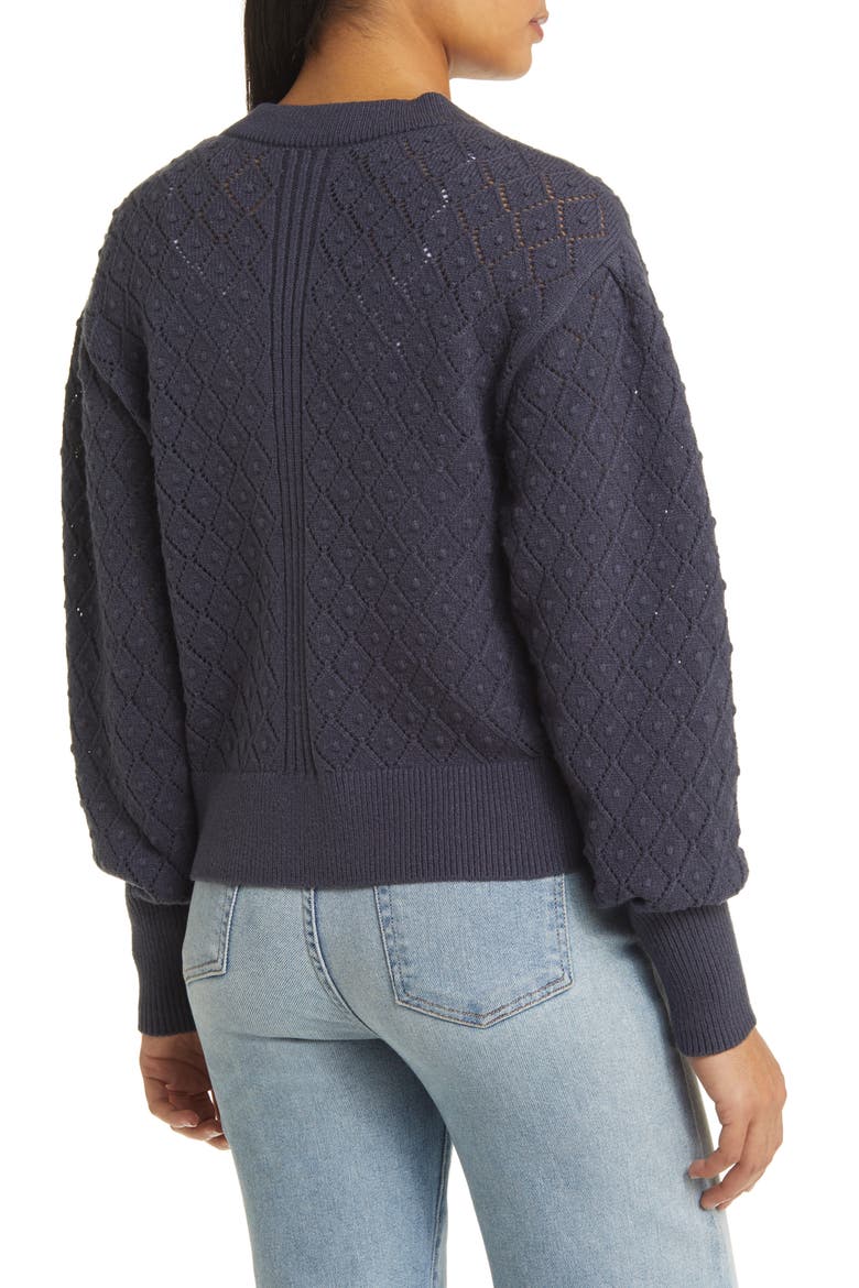 Pointelle Deep V-Neck Cardigan, Alternate, color, NAVY CHARCOAL