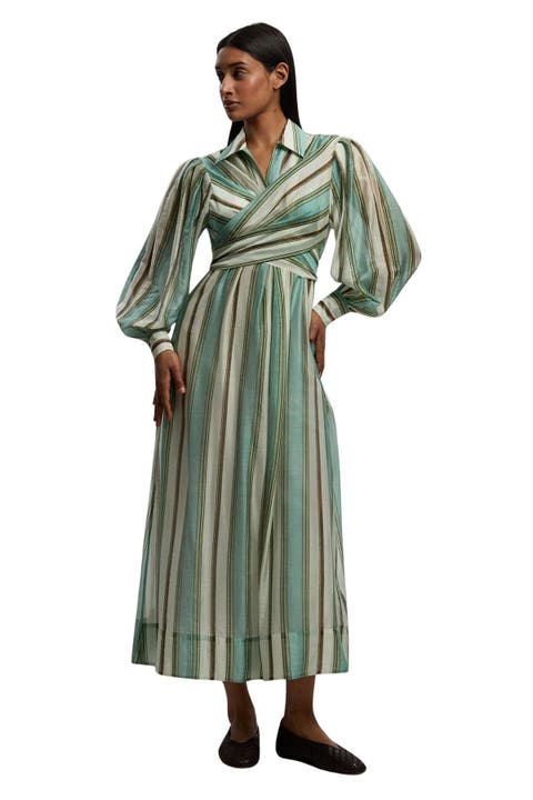 Stripe Organdie Wrap Shirt Dress