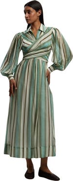 Karen Millen Stripe Organdie Wrap Shirt Dress