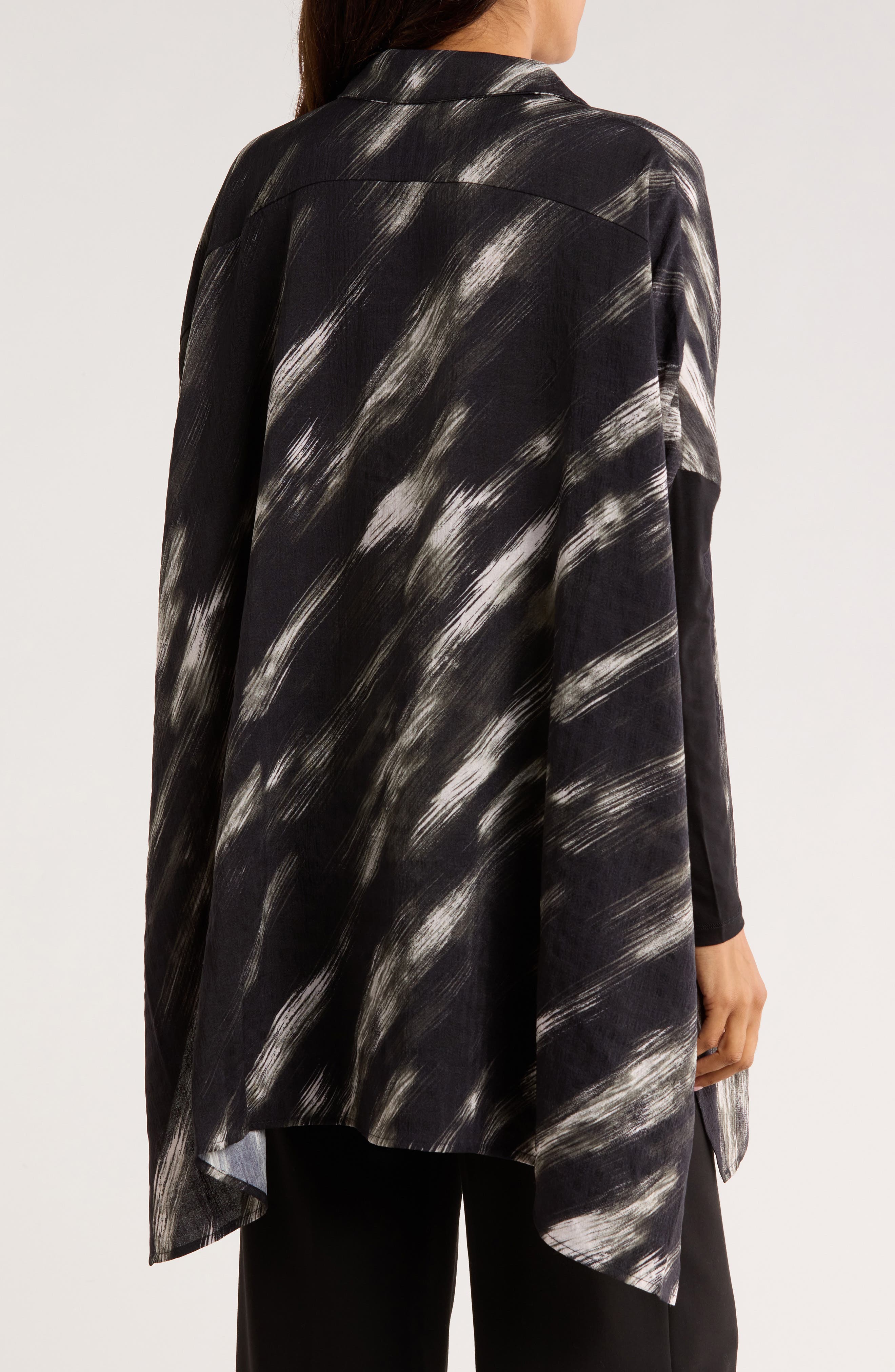 Oversize Long Sleeve Mixed Media Button-Up Shirt - image 2