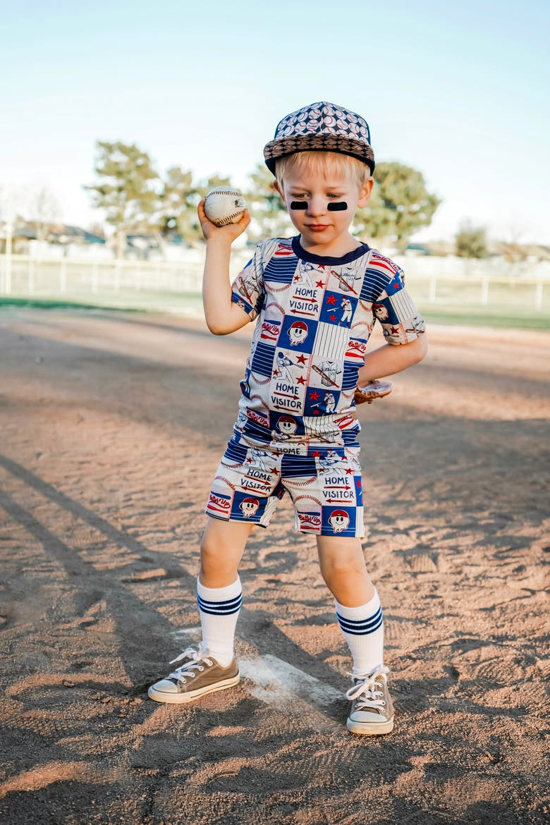 Field of Dreams 2 Piece Shorts Set, Alternate, color, Blue/ Cream