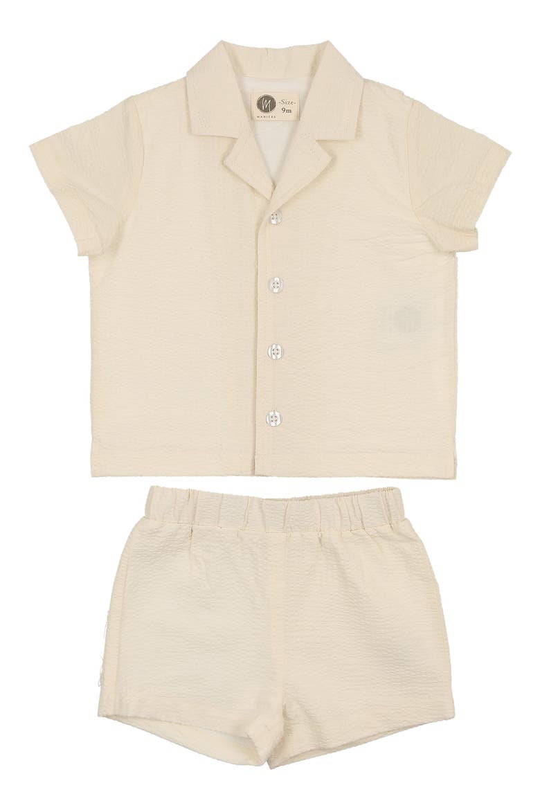 Kids' Textured Button-Up Shirt & Shorts Set, Main, color, SAND