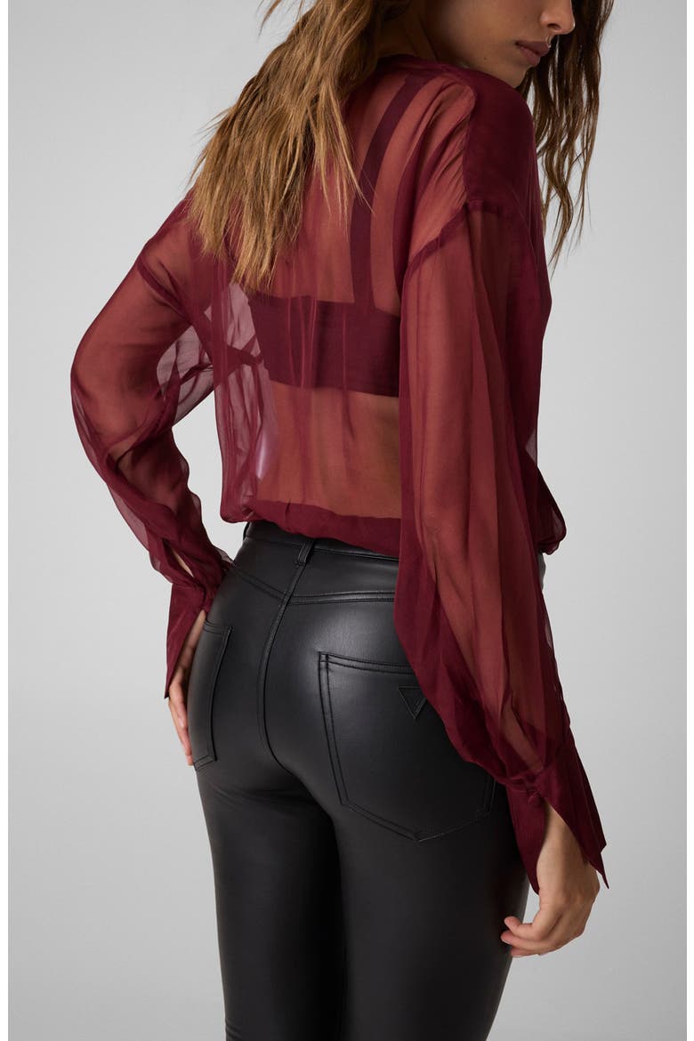 Silk Chiffon Shawl Neck Bodysuit, Alternate, color, F5ZB-DARK