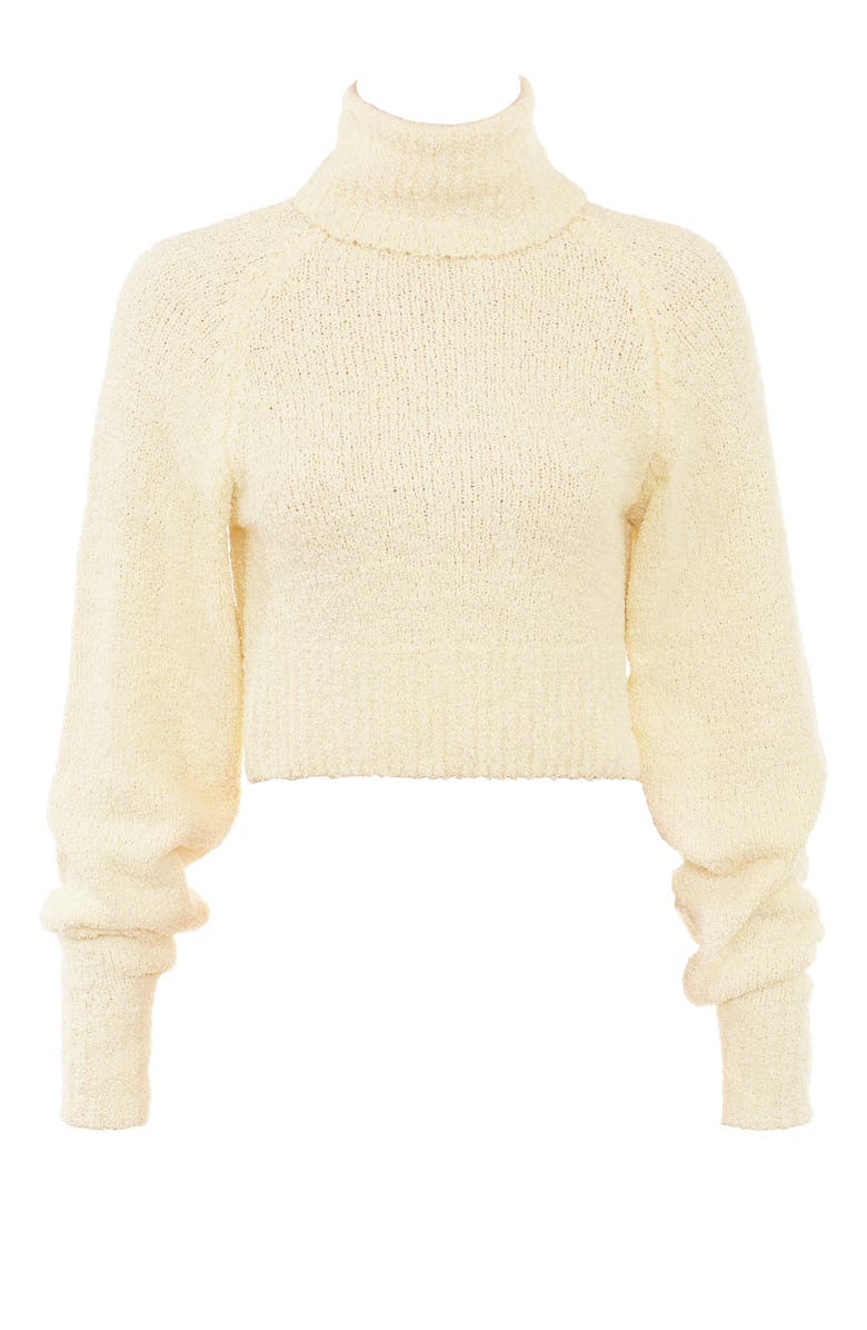 HOUSE OF CB Nyala Bouclé Crop Turtleneck Sweater, Alternate, color, Cream