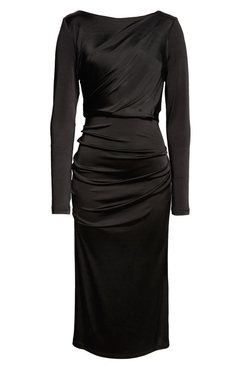 Dries Van Noten Hunewa Long Sleeve Draped Satin Midi Dress, Alternate, color, 