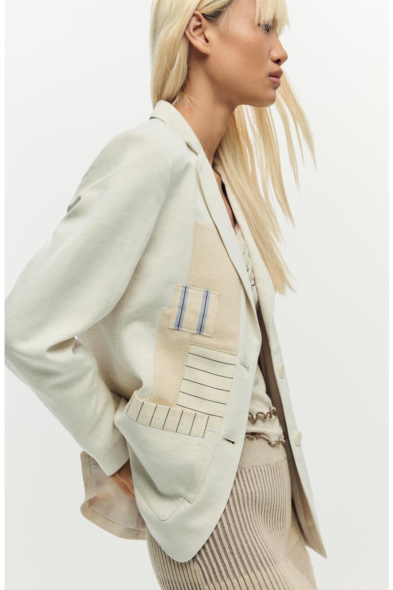 Patchwork Blazer, Alternate, color, OFF WHITE