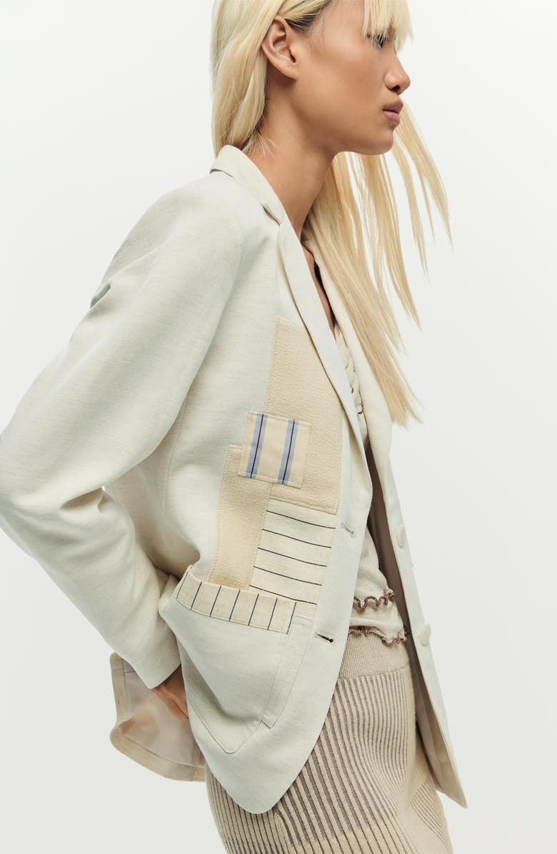 Desigual Patchwork Blazer, Alternate, color, Off White