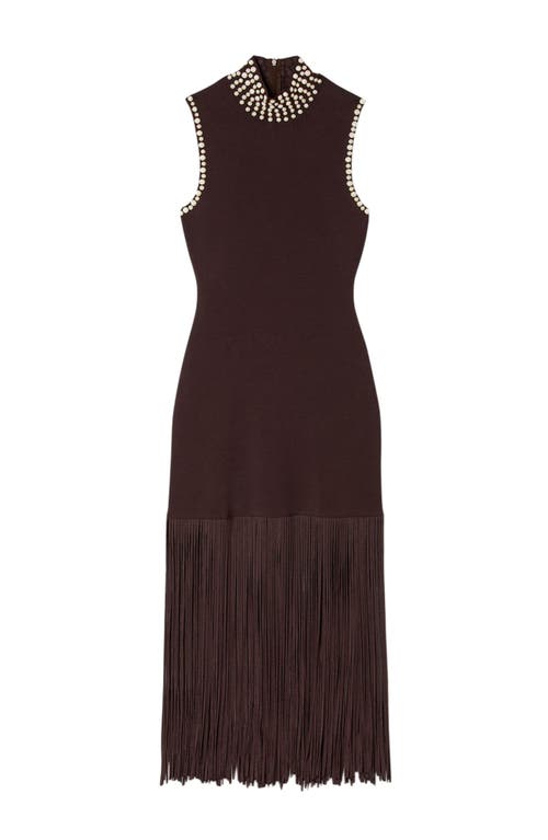 Sandro Embellished Fringe Midi Dress In Brown
