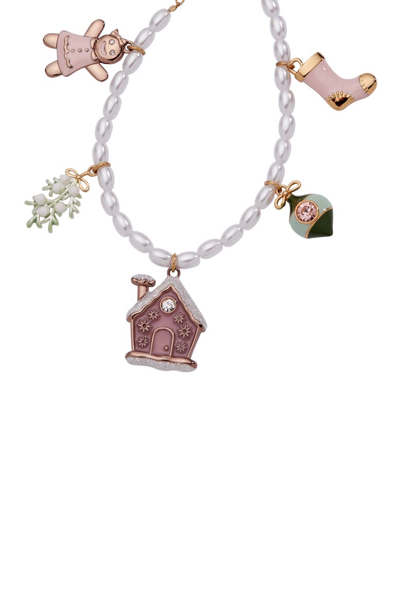 Pink Christmas Beaded Charm Bracelet, Alternate, color, Gold