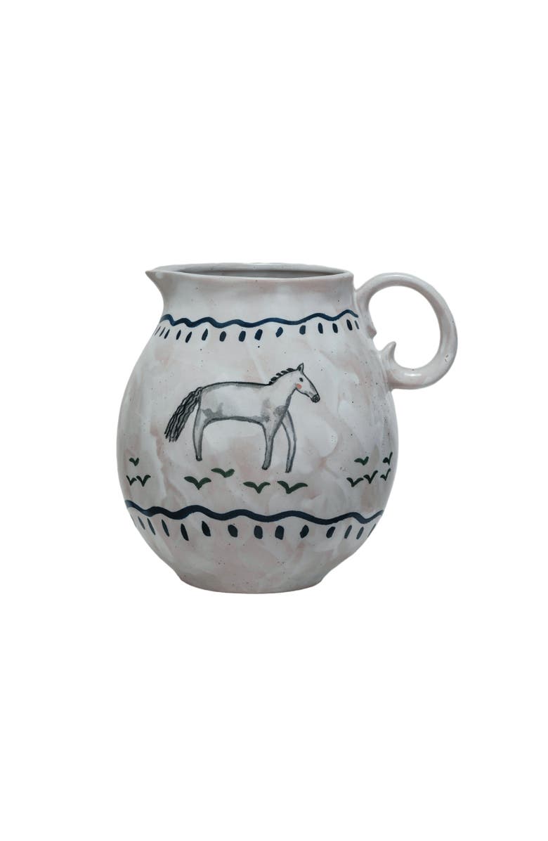 Storied Home Horse Stoneware Pitcher, Main, color, White