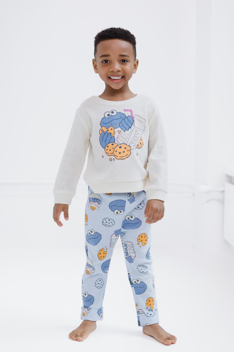 Cookie Monster Sweatshirt and Waffle Pants Set, Alternate, color, Blue Cookie Monster