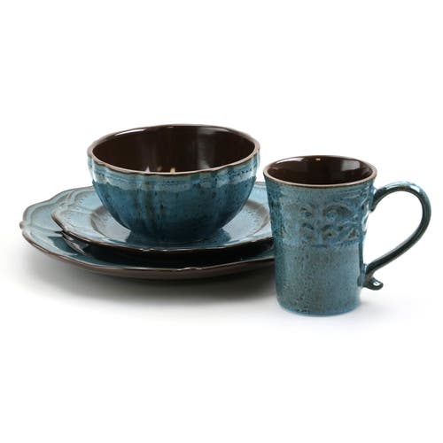 Elama Lavish 16 Piece Dinnerware Set With Complete Setting For 4 In Blue