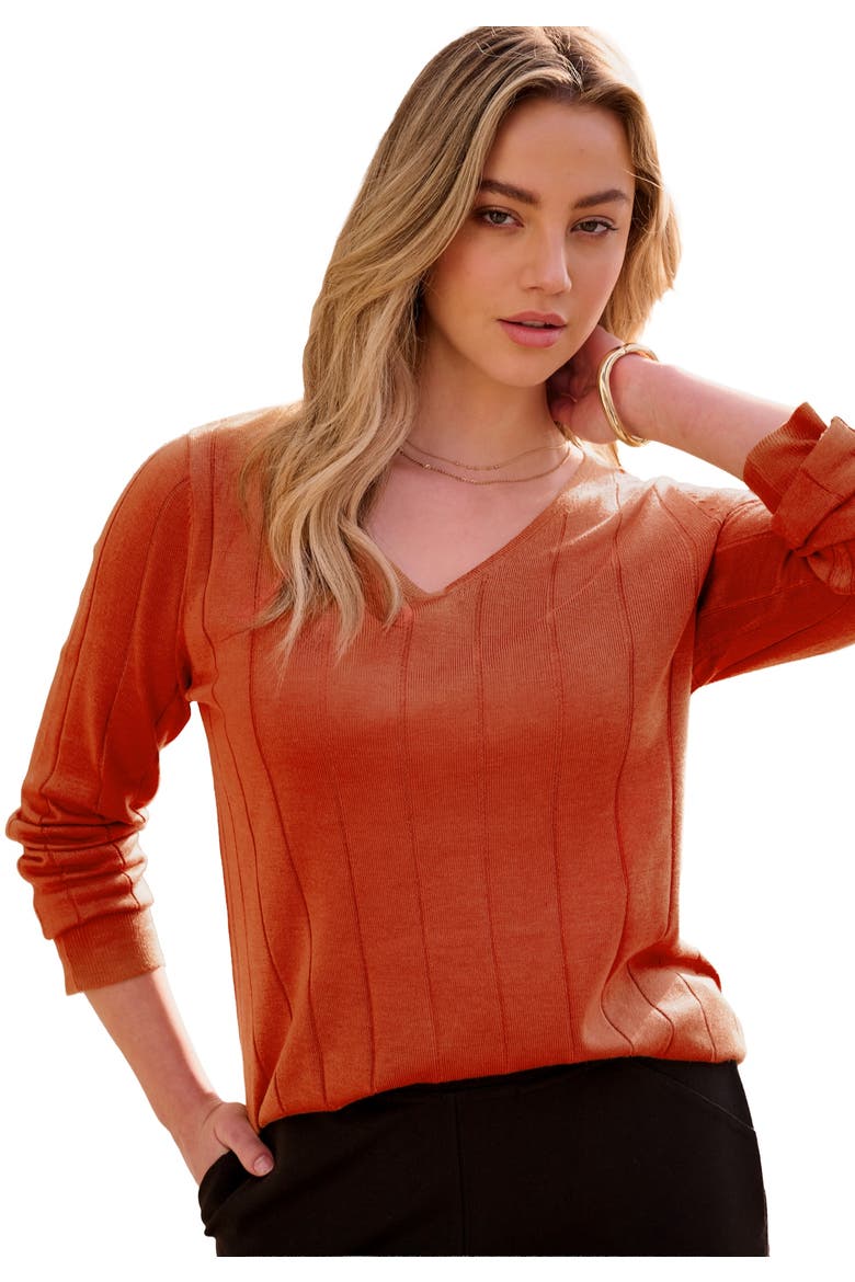 Plus Size Drop Needle V Neck Lightweight Sweater Knit, Main, color, COPPER RED