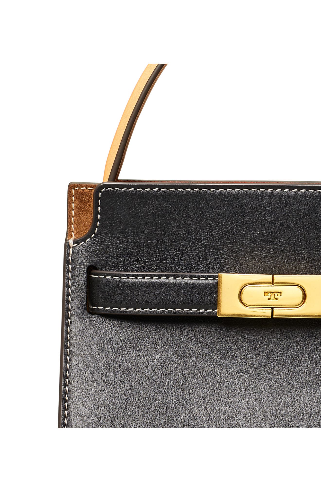 Tory Burch Lee Radziwill Petite Leather Double Bag, Alternate, color, Black