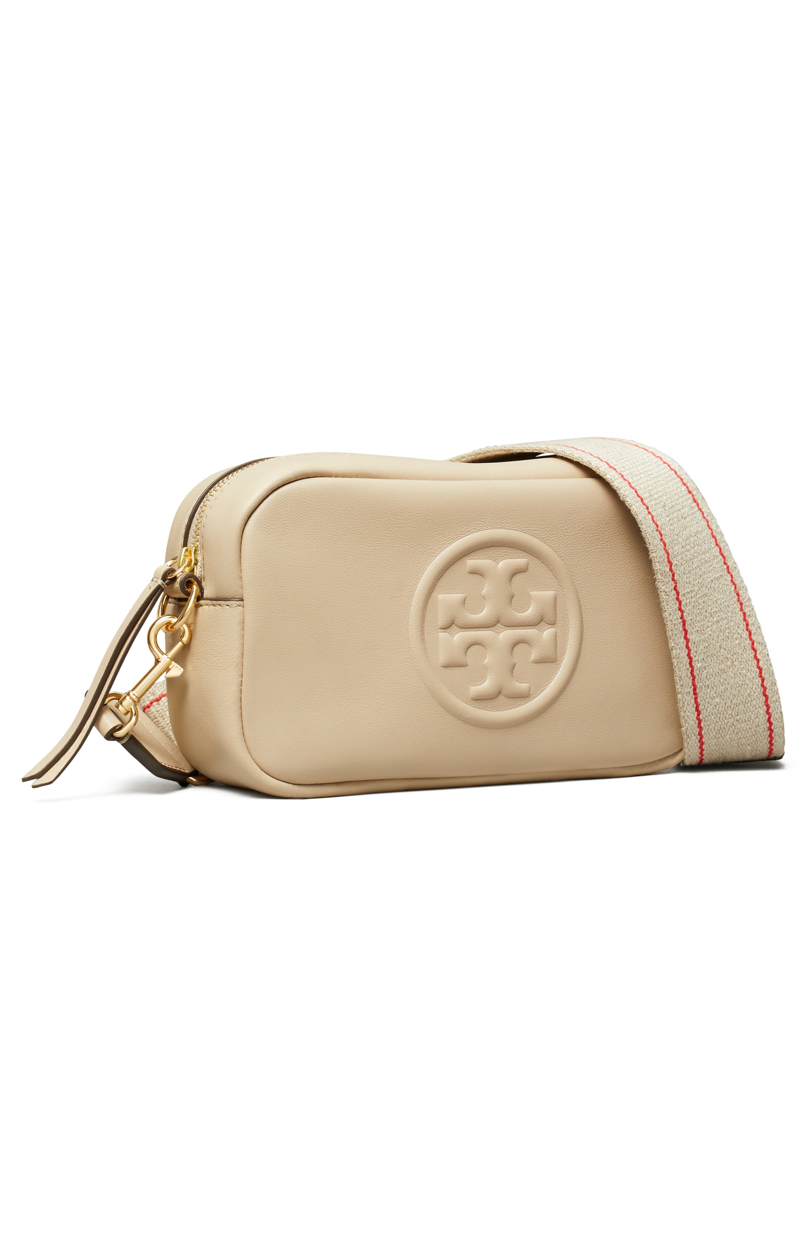Tory Burch Mini Miller Soft Leather Crossbody Bag, Alternate, color, Light Stone