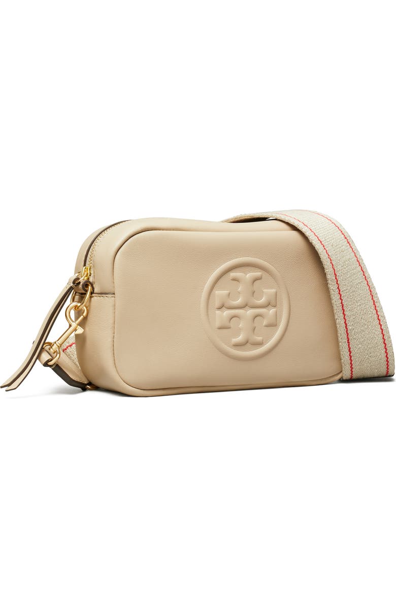 Tory Burch Mini Miller Soft Leather Crossbody Bag, Alternate, color, Light Stone
