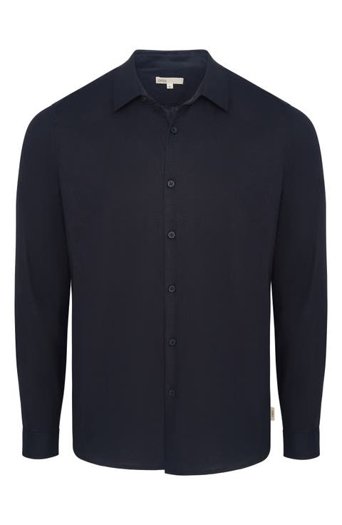 Long Sleeve Linen Blend Button-Up Shirt