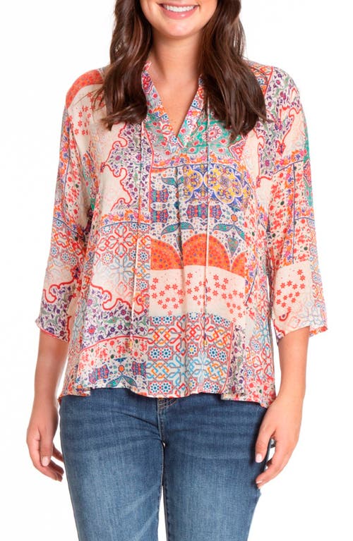 Apny Tie Neck Top In Orange Multi