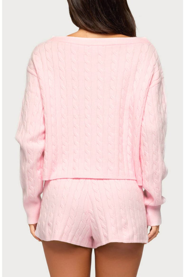 Coralee Off the Shoulder Cable Knit Sweater, Alternate, color, LIGHT-PINK