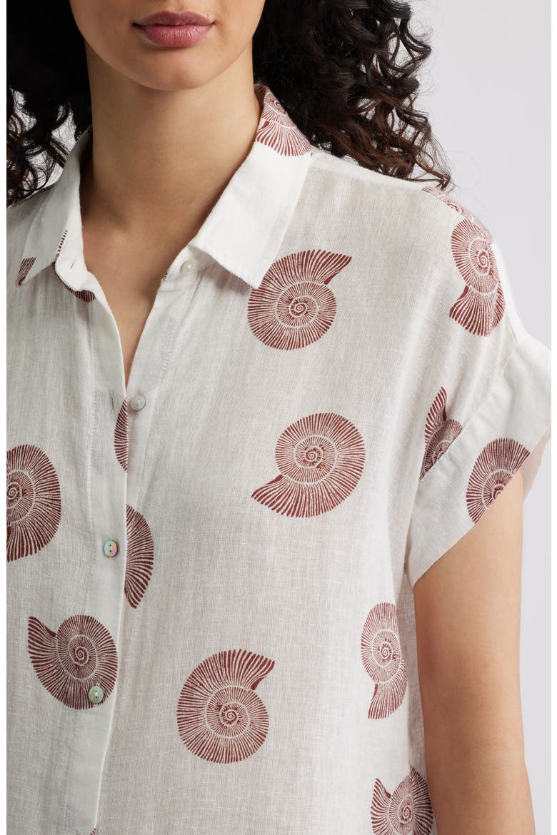 Farrah Linen Blend Short Sleeve Button-Up Shirt, Alternate, color, SPIRAL SHELLS